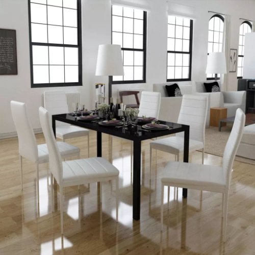 Set bucătărie 6 scaune albe + 1 masă, design contemporan 