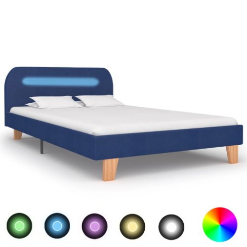 Vidaxl cadru de pat cu led-uri, albastru, 120x200 cm, material textil 