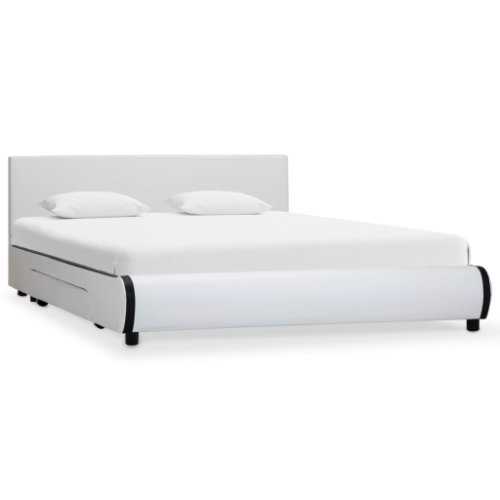 Vidaxl cadru de pat cu sertare, alb, 120 x 200 cm, piele ecologică