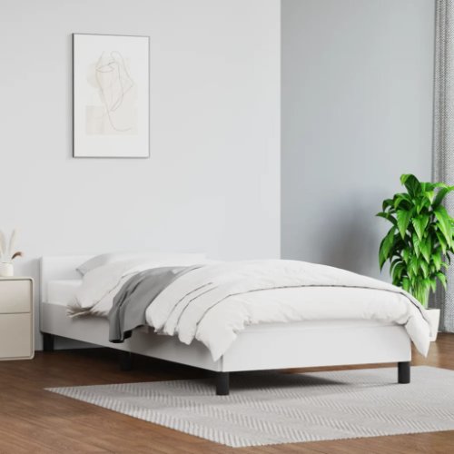Vidaxl cadru de pat cu tăblie, alb, 100x200 cm, piele ecologică