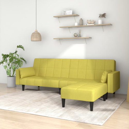 Vidaxl canapea extensibilă 2 locuri, 2 perne/taburet, verde, textil