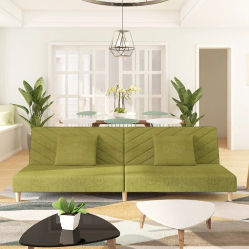 Vidaxl canapea extensibilă cu 2 locuri, 2 perne, verde, textil