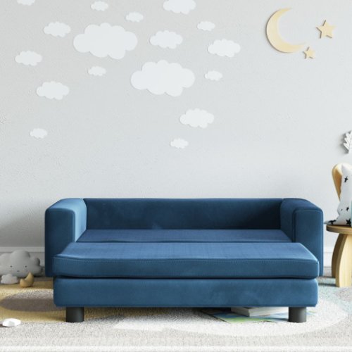 Vidaxl canapea pentru copii cu taburet albastru 100x50x30 cm catifea