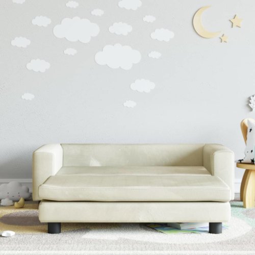 Vidaxl canapea pentru copii cu taburet crem 100x50x30 cm catifea
