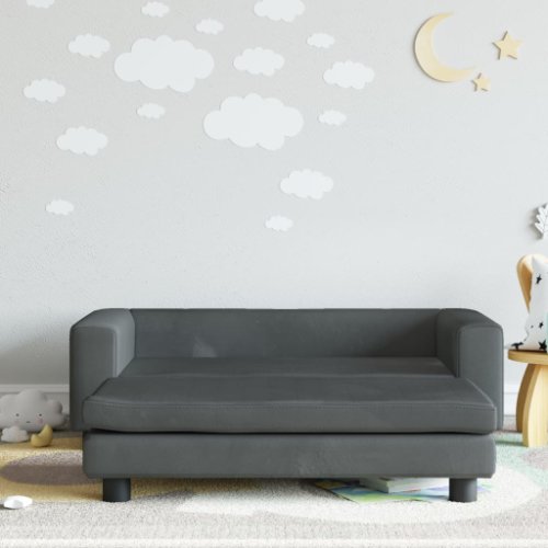 Vidaxl canapea pentru copii cu taburet gri închis 100x50x30 cm catifea