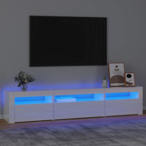 Vidaxl comodă tv cu lumini led, alb extralucios, 195x35x40 cm