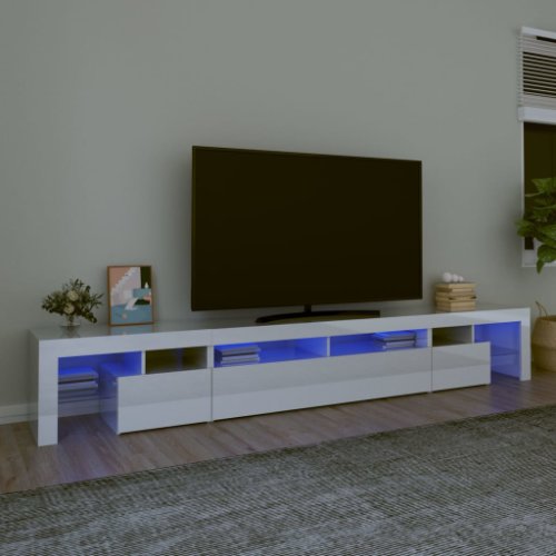 Vidaxl comodă tv cu lumini led, alb extralucios, 260x36,5x40cm