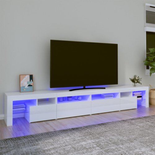 Vidaxl comodă tv cu lumini led, alb extralucios, 280x36,5x40cm