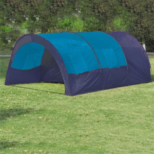 Vidaxl cort camping textil, 6 persoane, albastru închis și albastru