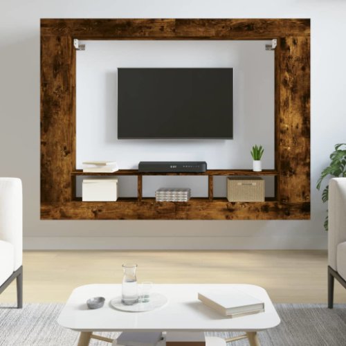 Vidaxl dulap tv, stejar fumuriu, 152x22x113 cm, lemn prelucrat