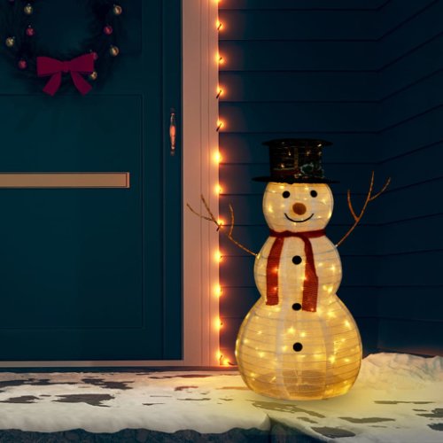 Vidaxl figurină decorativă crăciun om de zăpadă led țesătură lux 90 cm