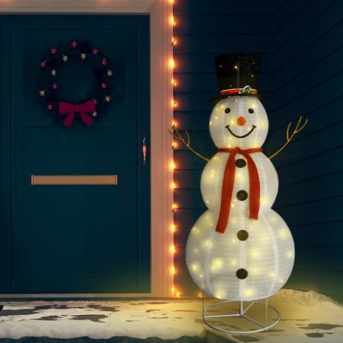 Vidaxl figurină om de zăpadă decorativ crăciun led țesătură lux 180 cm