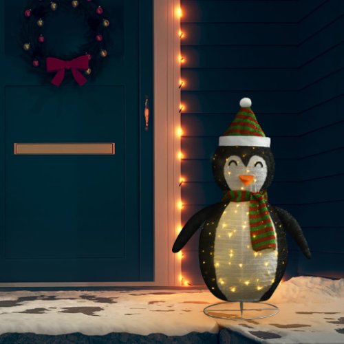 Vidaxl figurină pinguin decorativ zăpadă crăciun led textil lux 120cm