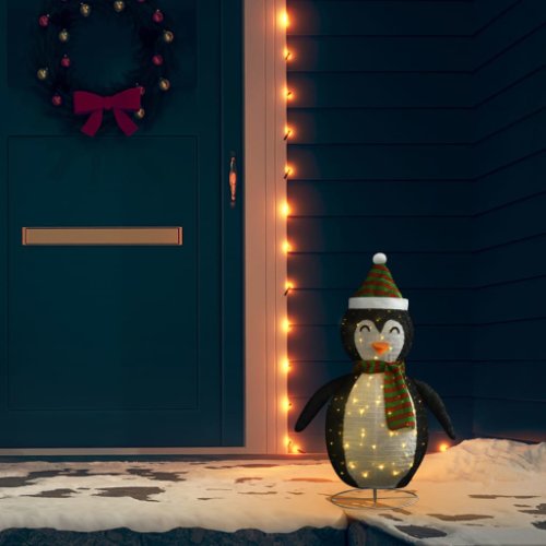 Vidaxl figurină pinguin zăpadă decorativ crăciun led țesătură lux 60cm