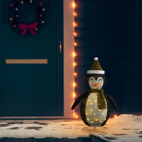 Vidaxl figurină pinguin zăpadă decorativ crăciun led țesătură lux 90cm