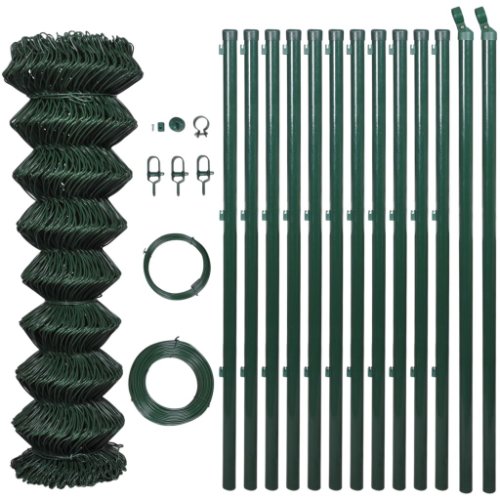Vidaxl gard de legătură din plasă cu stâlpi, verde, 1,25 x 25 m, oțel