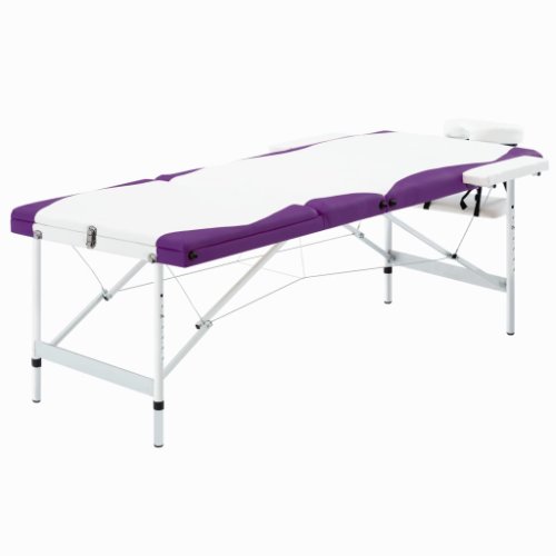 Vidaxl masă de masaj pliabilă, 3 zone, alb și violet, aluminiu