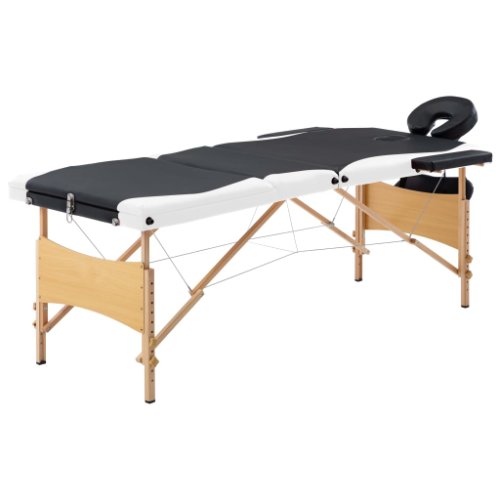 Vidaxl masă de masaj pliabilă, 3 zone, negru și alb, lemn