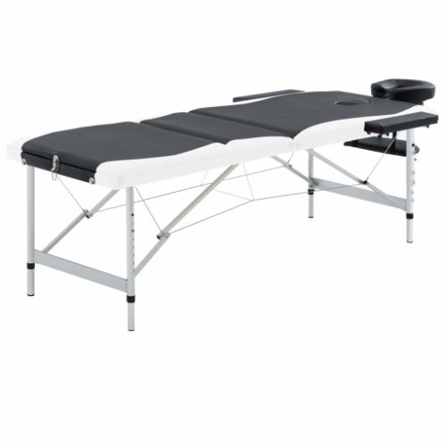 Vidaxl masă pliabilă de masaj, 3 zone, aluminiu, negru și alb