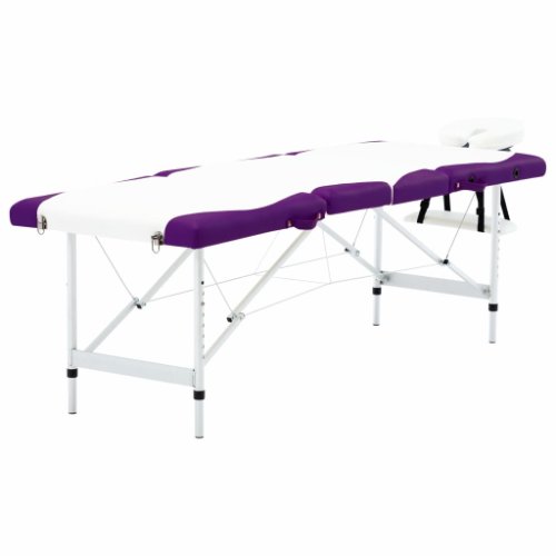 Vidaxl masă pliabilă de masaj, 4 zone, alb și violet, aluminiu