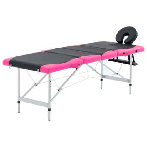 Vidaxl masă pliabilă de masaj, 4 zone, aluminiu, negru și roz