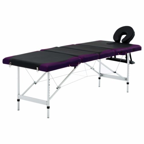 Vidaxl masă pliabilă de masaj, 4 zone, aluminiu, negru și violet