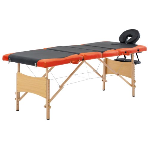 Vidaxl masă pliabilă de masaj, 4 zone, negru și portocaliu, lemn