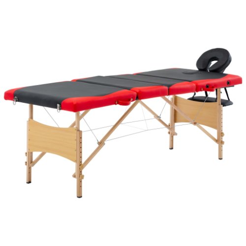 Vidaxl masă pliabilă de masaj, 4 zone, negru și roșu, lemn