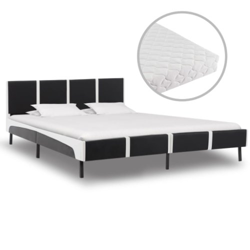 Vidaxl pat cu saltea, negru și alb, 180 x 200 cm, piele ecologică