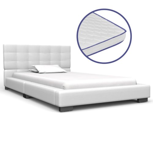 Vidaxl pat cu saltea spumă memorie, alb, 90 x 200 cm, piele ecologică