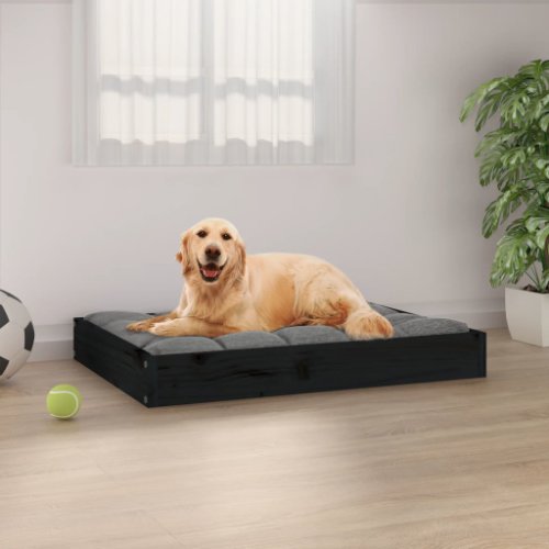 Vidaxl pat pentru câini, negru, 71,5x54x9 cm, lemn masiv de pin