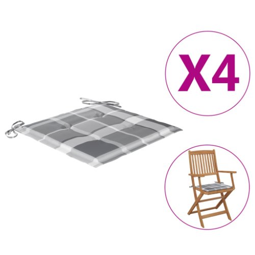 Vidaxl perne scaun grădină 4 buc. gri model carouri 40x40x4 cm, textil