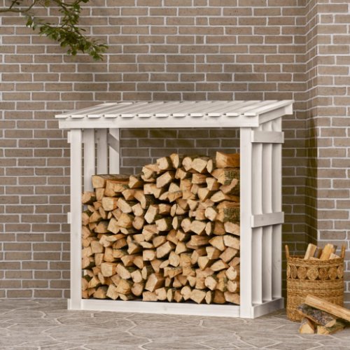 Vidaxl rastel pentru lemne de foc, alb, 108x64,5x109cm, lemn masiv pin