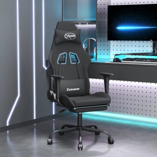 Vidaxl scaun de gaming pivotant cu taburet, negru, textil