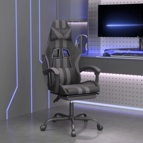 Vidaxl scaun de gaming pivotant/suport picioare negru/gri piele eco