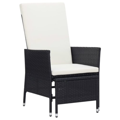 Vidaxl scaun de grădină rabatabil cu perne, negru, poliratan
