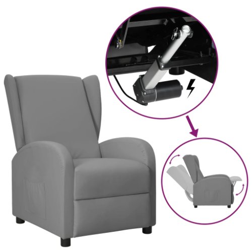 Vidaxl scaun rabatabil cu ridicare, spătar aripă, gri, piele ecologică