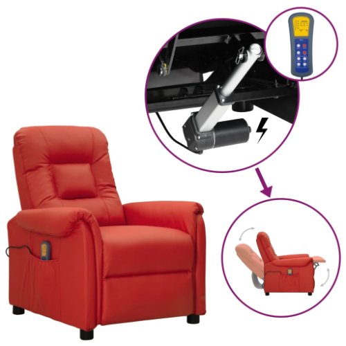 Vidaxl scaun rabatabil de masaj cu ridicare,roșu vin,piele ecologică