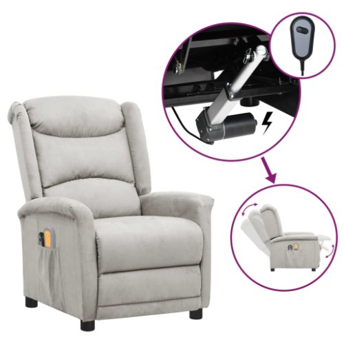 Vidaxl scaun rabatabil de masaj electric, gri deschis, microfibră