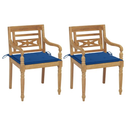 Vidaxl scaune batavia cu perne albastru regal, 2 buc., lemn masiv tec