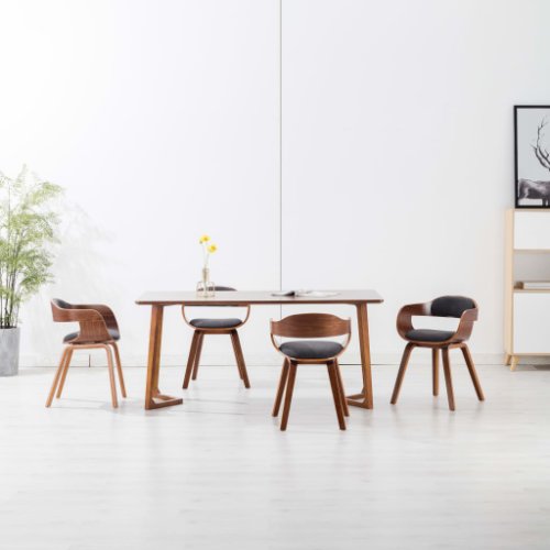 Vidaxl scaune de bucătărie, 4 buc., gri închis, textil și lemn curbat