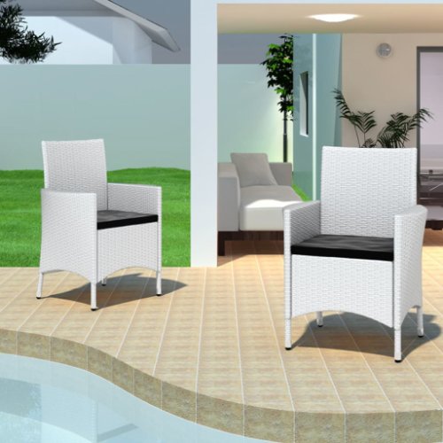 Vidaxl scaune de grădină cu perne, 2 buc., alb, poliratan 