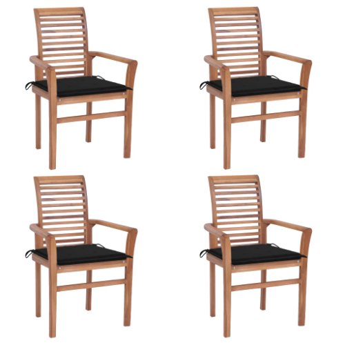 Vidaxl scaune de masă cu perne negre, 4 buc, lemn masiv de tec