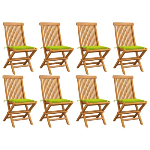Vidaxl scaune grădină cu perne verde aprins, 8 buc., lemn masiv de tec