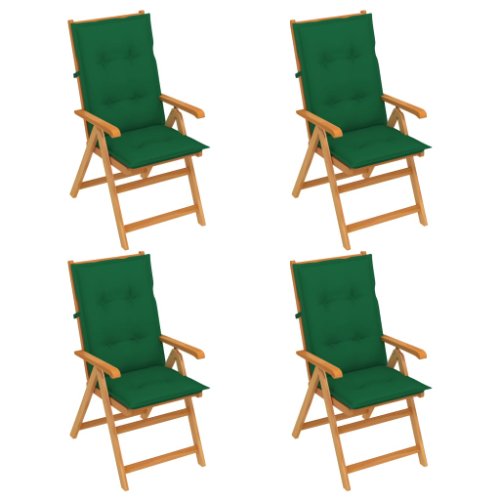Vidaxl scaune grădină cu perne verzi, 4 buc, lemn masiv de tec
