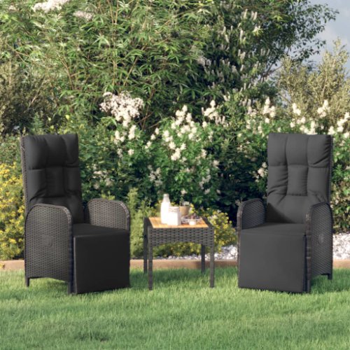 Vidaxl scaune rabatabile de grădină, 2 buc., cu masă, negru, poliratan