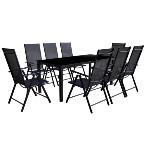 Vidaxl set mobilier exterior, scaune pliante, 9 piese, negru, aluminiu