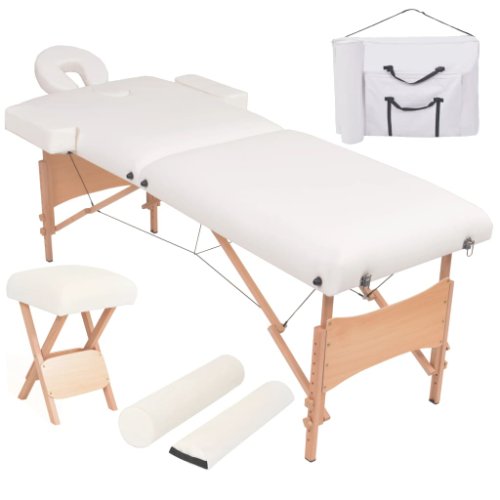 Vidaxl set taburet și masă masaj pliabilă 2 zone, grosime 10 cm, alb