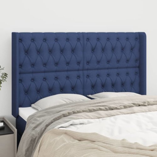 Vidaxl tăblie de pat cu aripioare, albastru, 163x16x118/128 cm, textil