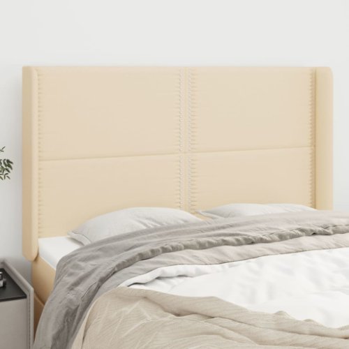 Vidaxl tăblie de pat cu aripioare, crem, 147x16x118/128 cm, textil